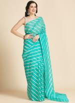 Organza Chiffon Sky Blue Traditional Wear Leheriya Print Saree